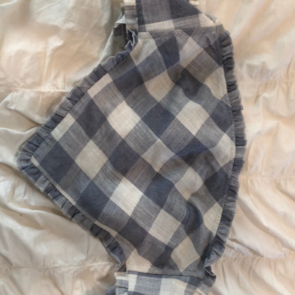 Blue plaid, strapless handkerchief crop top
